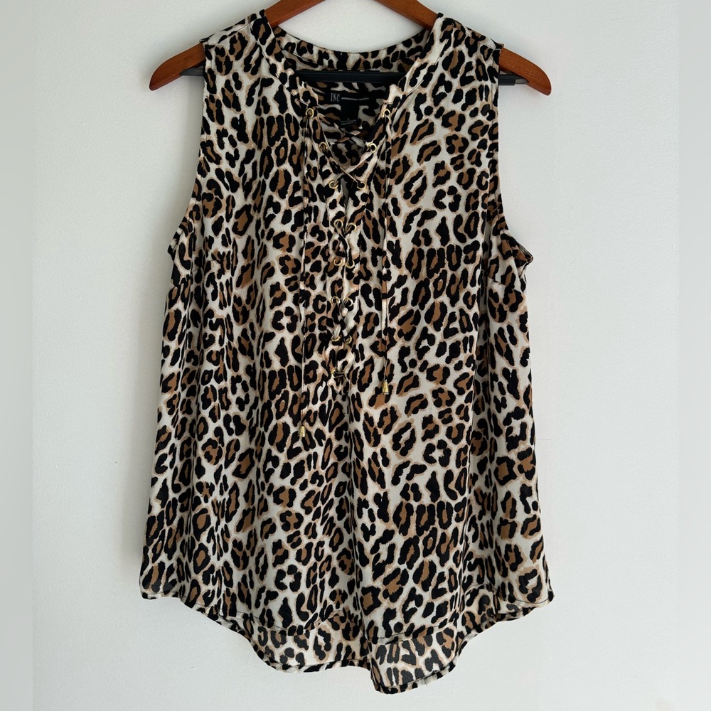 I.N.C International Concepts Leopard/ Cheetah Sleeveless Tank Shirt Size Large